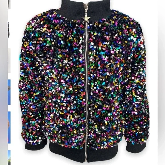 Lola & the Boys Women’s Shimmering Stardust Sequin Bomber - Picture 1 of 4